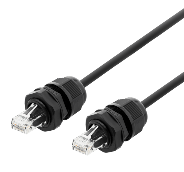 S/FTP Cat6a patch cable, 2m, IP68, PG13.5, black