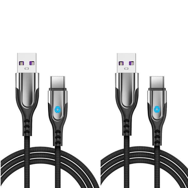 2 pakke Type-C til USB-kabel 3.1A hurtiglading / datasynkronisering 1 m Black