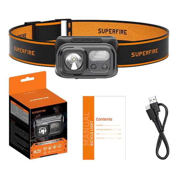 Superfire HL23 -otsalamppu, 220lm, USB-C
