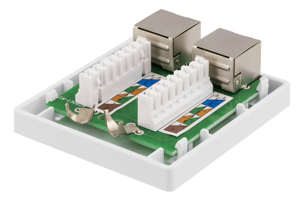 Shielded network socket, Surface UTP 2xRJ45, Cat6, white