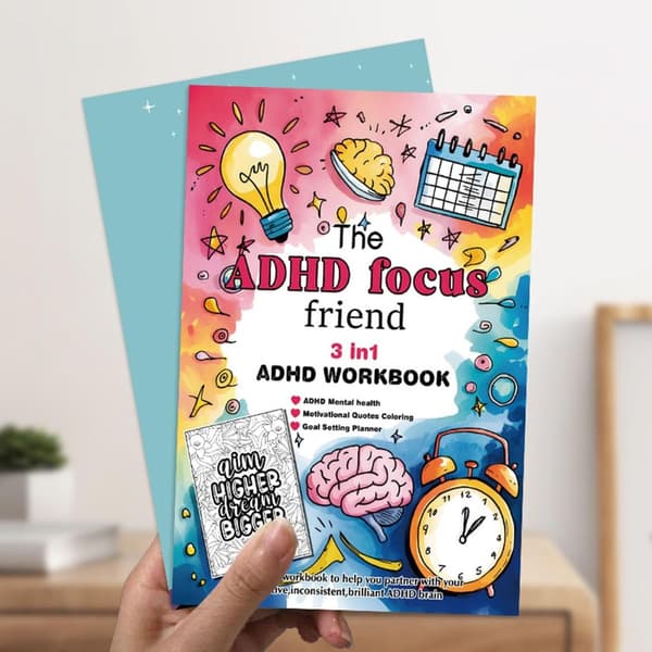 3-i-1 ADHD Focus Friend Workbook: Voksen Terapi, Stresshåndtering og Målsætningsplanlægger