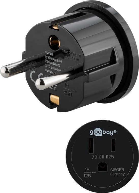 Rejseadapter USA/Japan til Europa, sort