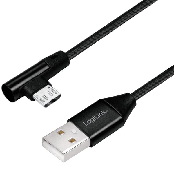Kulmaliitin MicroUSB-kaapeli USB 2.0 15W 1m