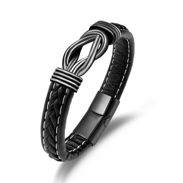Flätat Läderarmband med Magnetlås - Svart