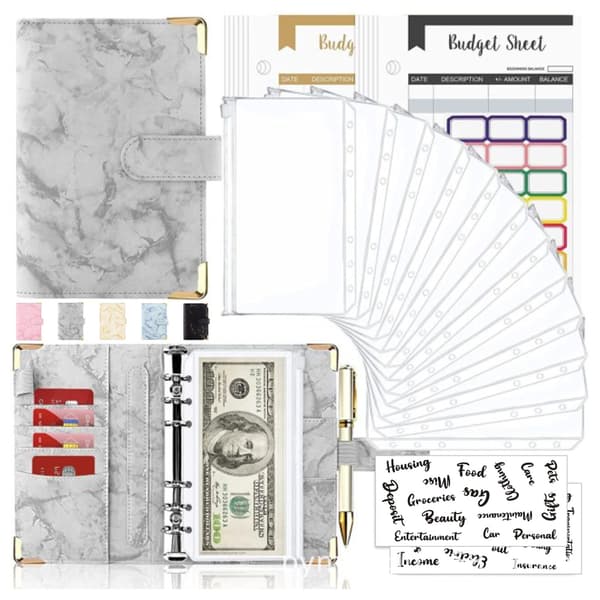 Marmor A6 Budgetpärm med kontantkuvert, Expense Tracker Notebook Black