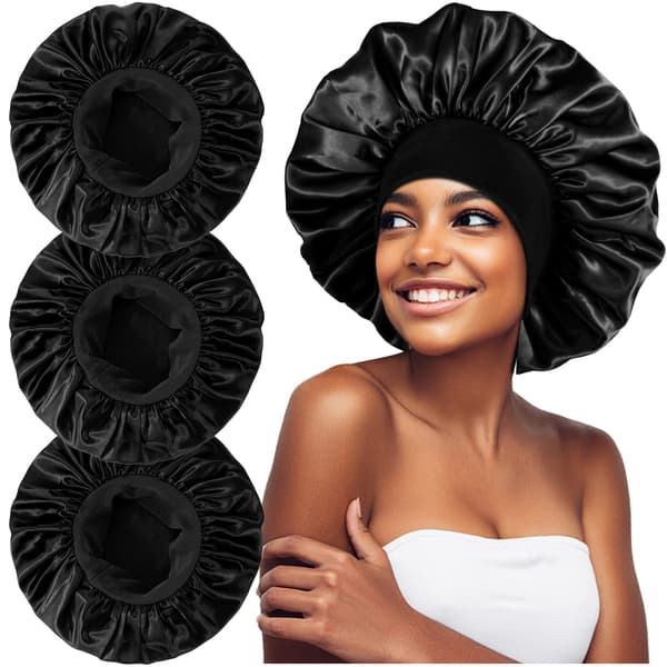 3-pack Ventilerande Bredbrättad Elastisk Sovmössa Black