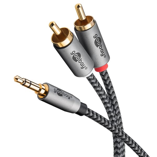 Lydadapterkabel AUX, 3,5 mm jack til stereo RCA-kontakt, 2 m