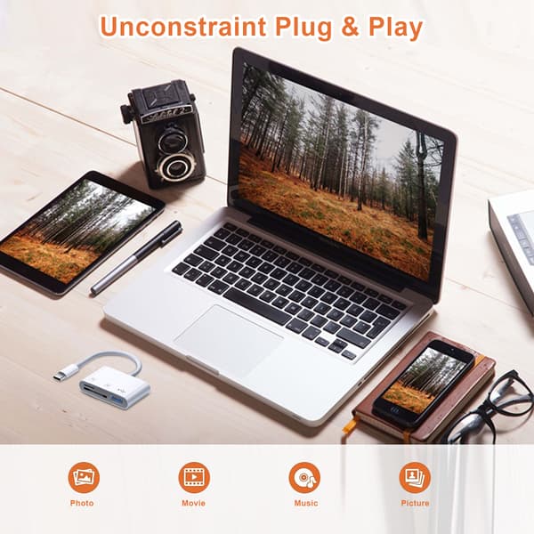 Multifunksjonell kortleser, USB-C til SD/TF/USB
