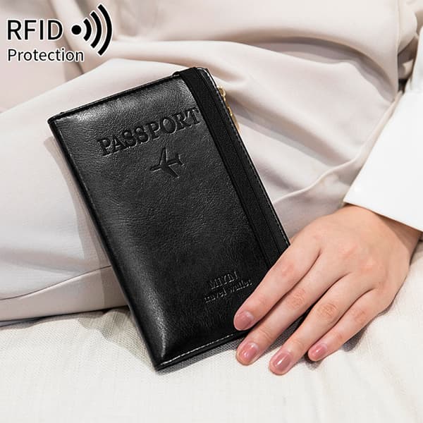 Slim RFID-blokerende paspung - multifunktionel rejsearrangør Black
