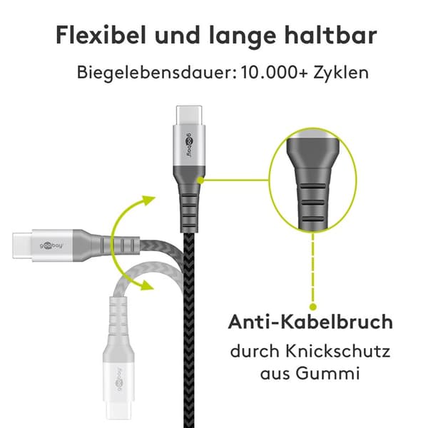 USB-C™ til USB-A tekstilkabel med metalstik 2 m