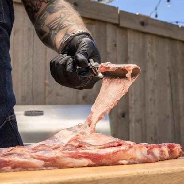 Fjerner til bøfmembran i rustfrit stål — Bueklemme Skridsikker ribbe Sølvskindfjerner til BBQ