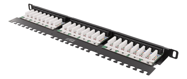 UTP patch panel 24xRJ45 Cat6 0.5U 19" cable support black