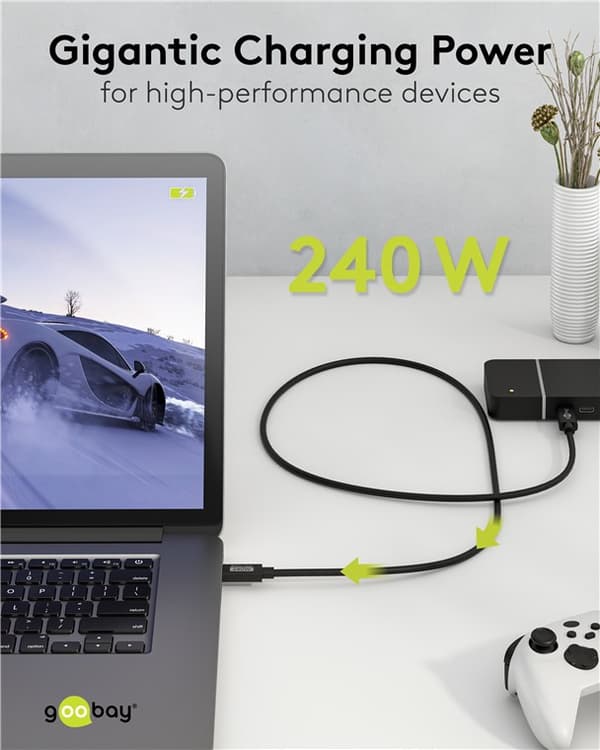 Certifierad USB-C™-kabel, USB4™ version 2.0, 1,2 m, svart