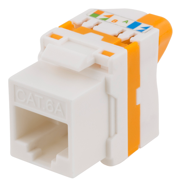 Cat6A Keystone jack, toolless, plastic, white/orange