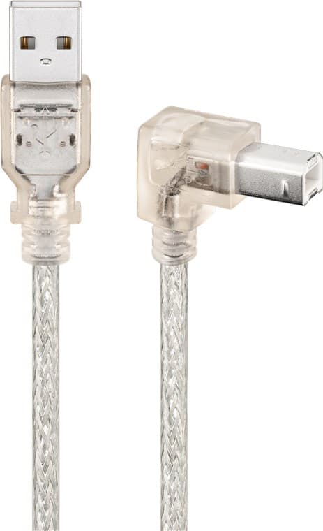 USB-A till USB-B-kabel 90°, 0,5 m, transparent