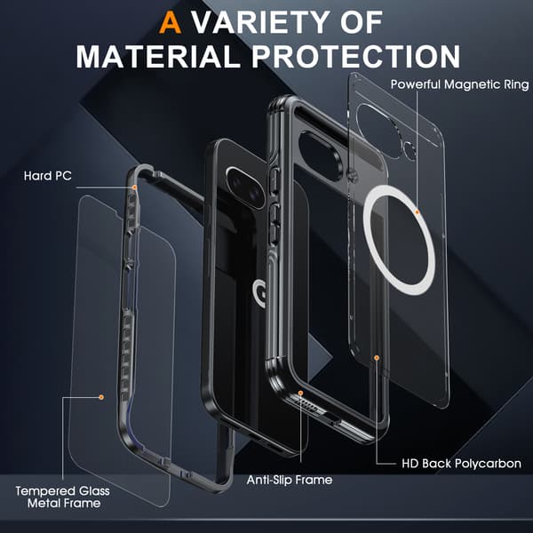 Magnetisk deksel til Google Pixel 9A med 9H herdet glassbakside Black