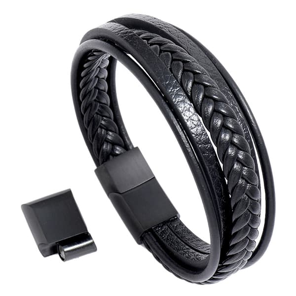 Flettet læderarmbånd til mænd Black