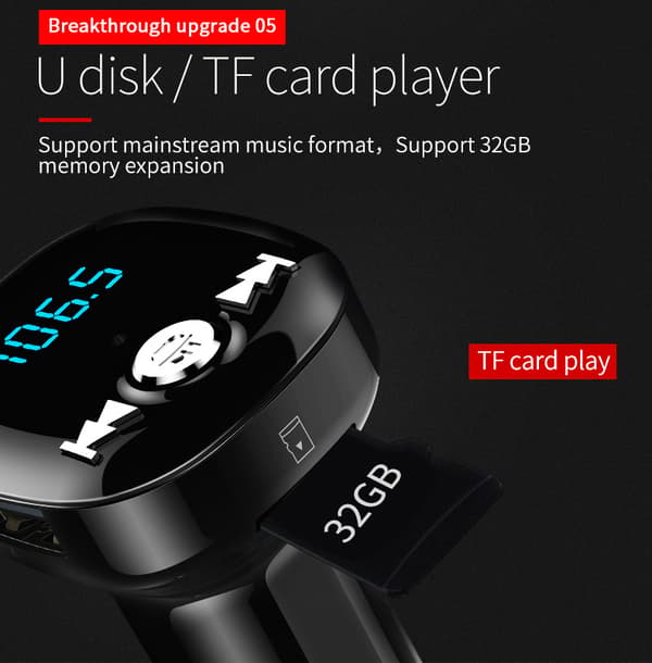 FM-sender til bilen - Bluetooth-adapter med QC3.0 mobillader