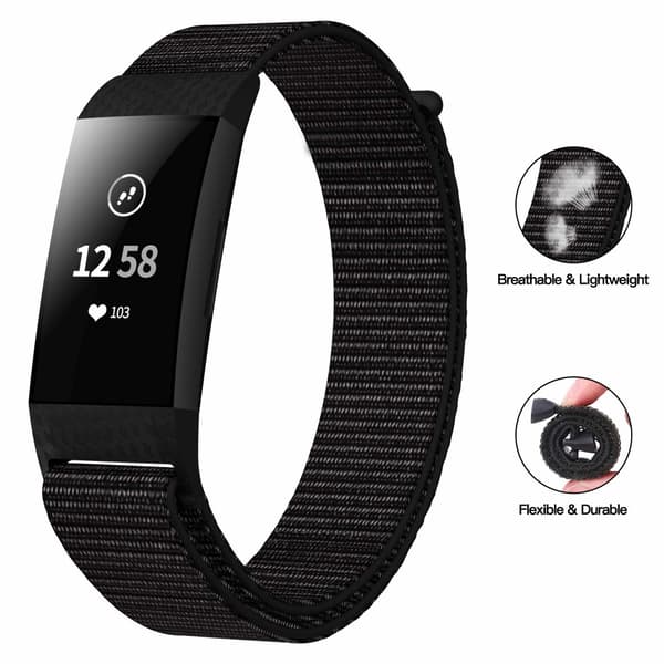 Fitbit Charge 3/4 armband nylon Svart