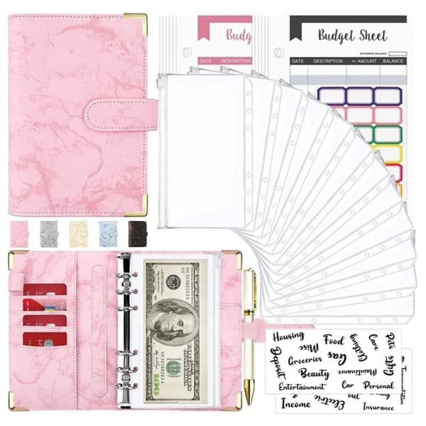 Marmor A6 Budgetpärm med kontantkuvert, Expense Tracker Notebook Pink
