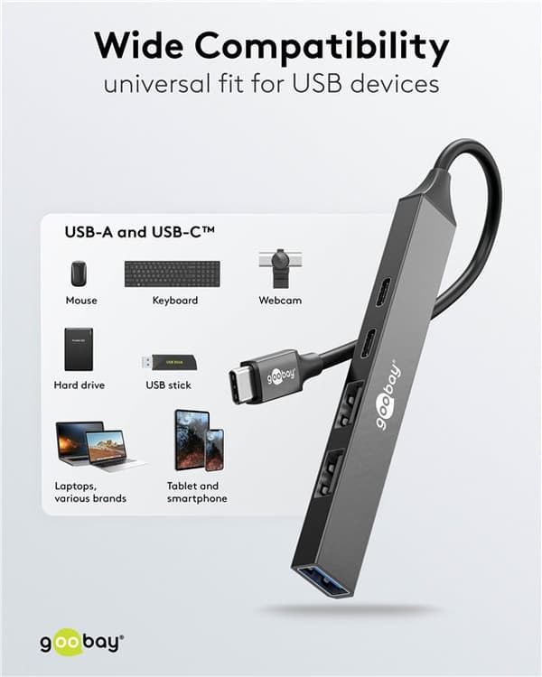 Slank USB-hub med 5 porter, USB-C™ til USB-C™/USB-A, 5 Gbit/s