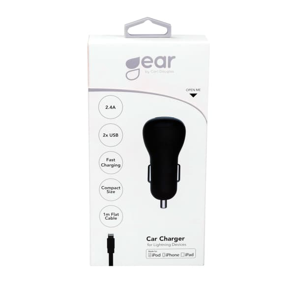 Lader 12-24V 2xUSB 2,4A Svart Lightning Kabel 1m MFI