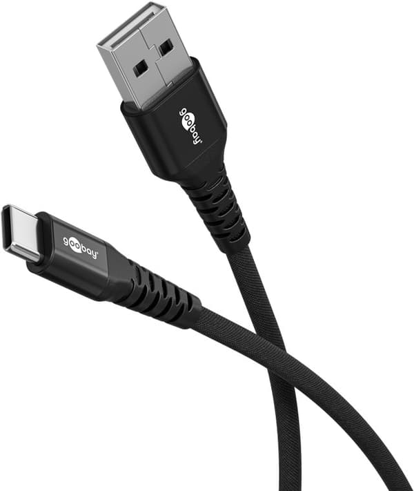 USB-C™ til USB-A superblødt tekstilkabel med metalstik, 0,5 m, sort