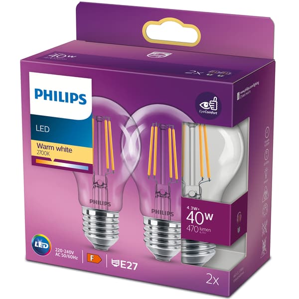 2 kpl LED E27 Normaali 4,3W (40W) Kirkas 470lm
