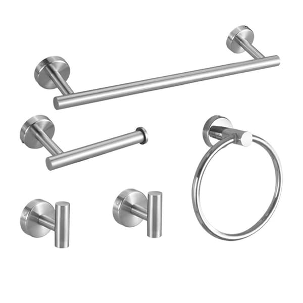Badeværelsesophængssæt i rustfrit stål, 5 dele, boremodel - Optimal badeværelsesorganisation Silver