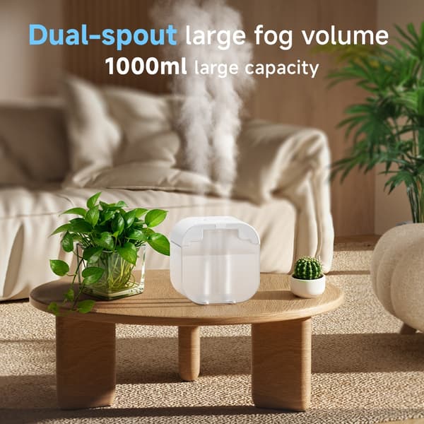 USB Dubbel Spray Luftfuktare: 1000ml Tyst Luftfuktare för Hem och Sovrum White