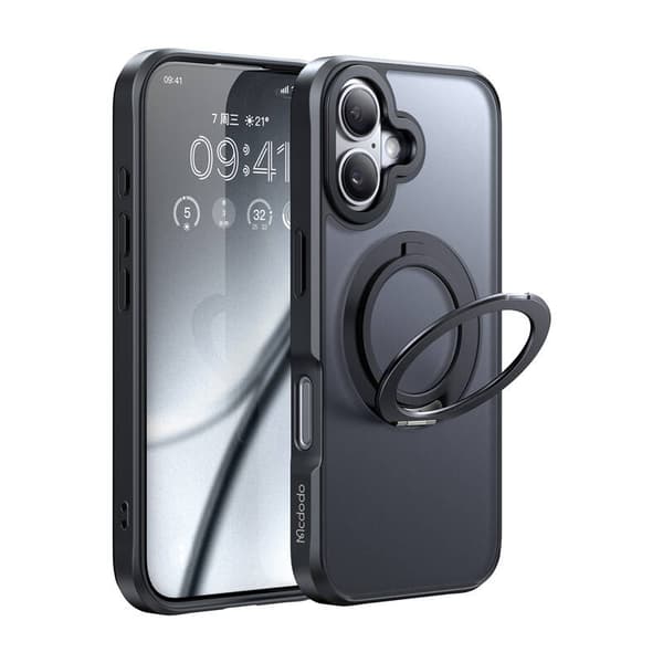McDodo PC-4931 MagSafe etui til iPhone 16 Plus med stativ (sort)