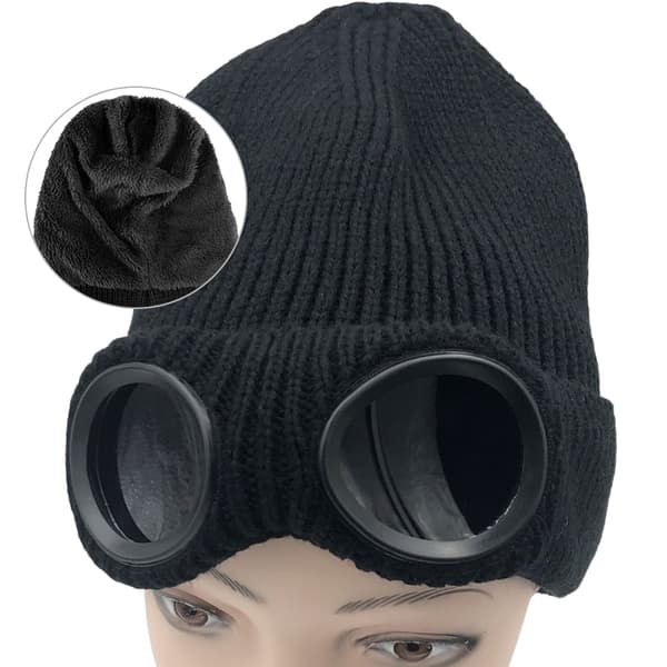 Stickad Mössa med Skyddsglasögon Black