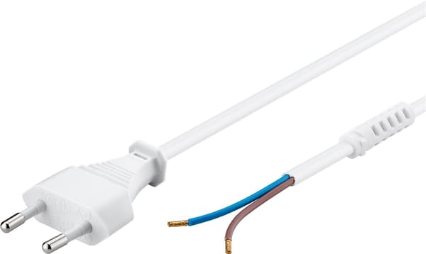 Kabel med euro-stik til montering, 1,5 m, hvid