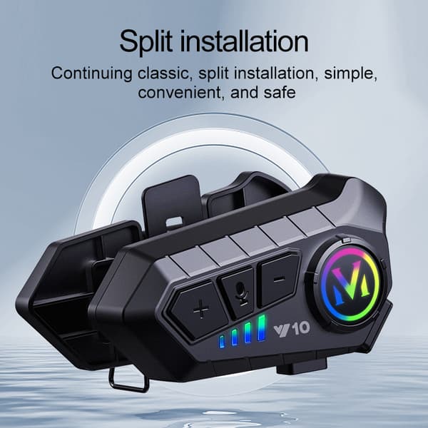 Bluetooth Intercom Headset for Helmets V10-2X Black Compatible with Multiple Devices Hard Mic