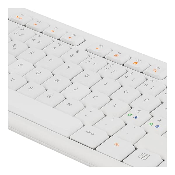 Keyboard, 105 keys, Nordic layout, USB, white, 13 media keys