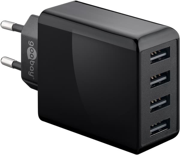 4-tie USB-laturi (30W) musta