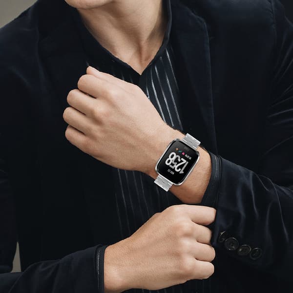 Stilfuld rustfrit stålrem til Fitbit Versa/Lite/Versa 2 Silver