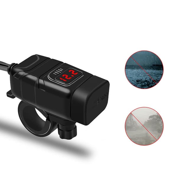 USB-C / USB hurtigoplader til bil og motorcykel Black