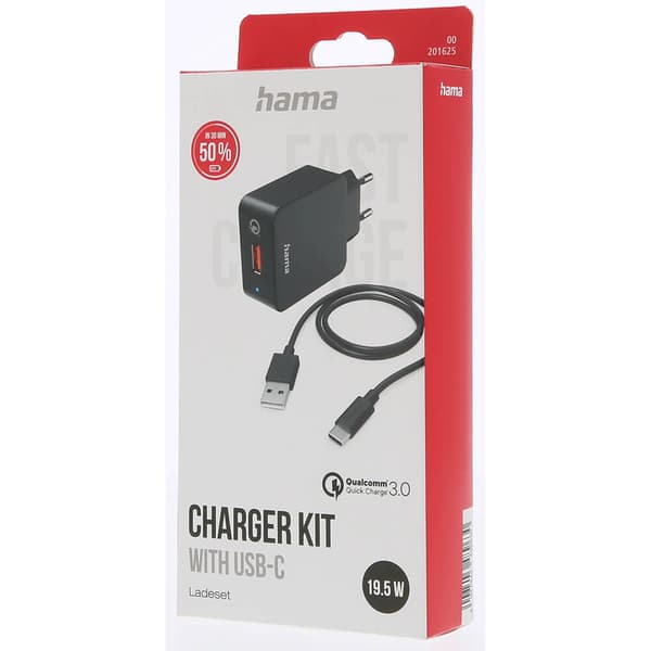 Charger 220V with USB-C Cable Qualcomm 19.5W Black