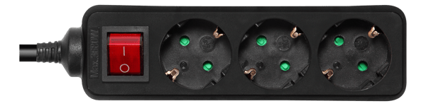 Earthed power strip power switch, 3x CEE 7/3, 1x CEE 7/7 3m