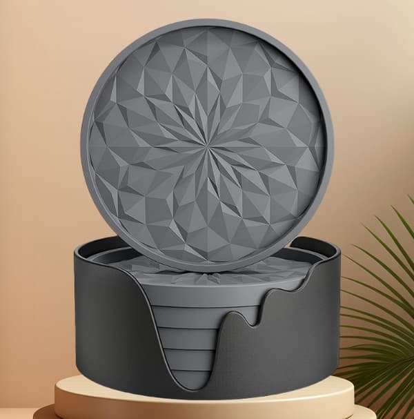 Sett med 6 silikonbrikker med holder Grey