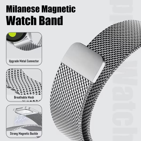 Milanese Loop -kellon ranneke älykelloille Silver 20 mm