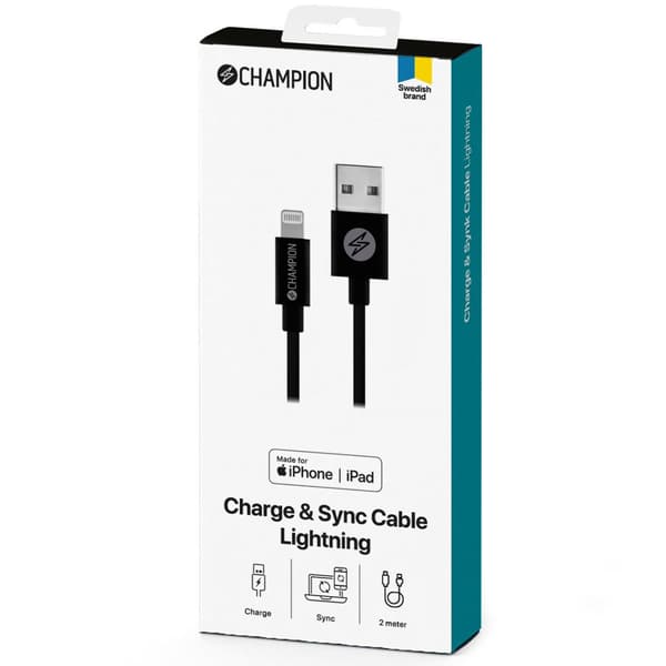 USB-A till Lightning Kabel 2m Svart