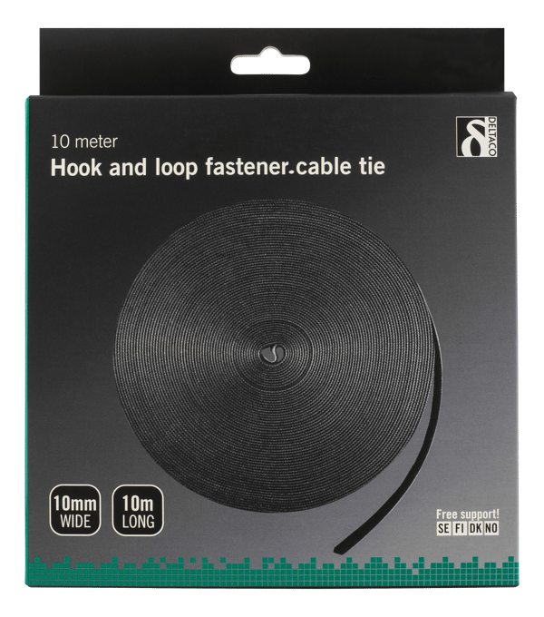 Hook and loop fastener cable ties, width 9mm, 10m, black