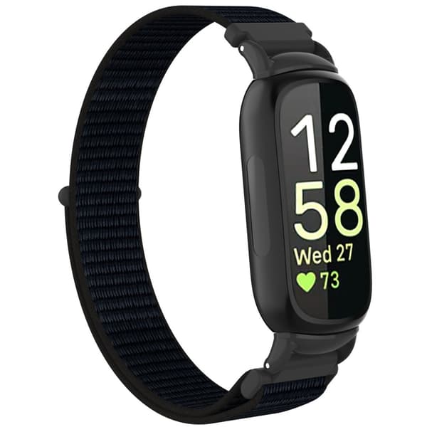Nylon Loop Hook and Loop Rem Kompatibel med Fitbit Inspire 3 - Fås i Flere Farver Black