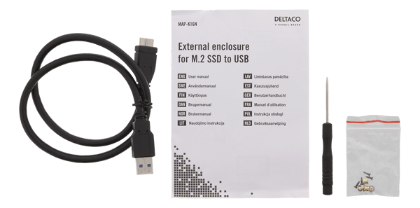 External M.2 Enclosure, B-Key, B&M-Key, USB 3.1 Gen 1, SATA