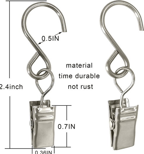 Gardinklämmor med S-Krokar, 20-pack Silver