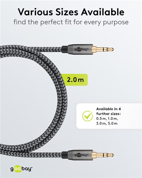 Ljudanslutningskabel AUX, 3,5 mm stereo, 2 m