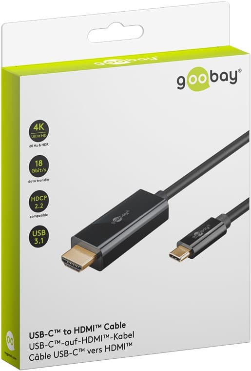 USB-C™ til HDMI™-kabel, 2 m, svart