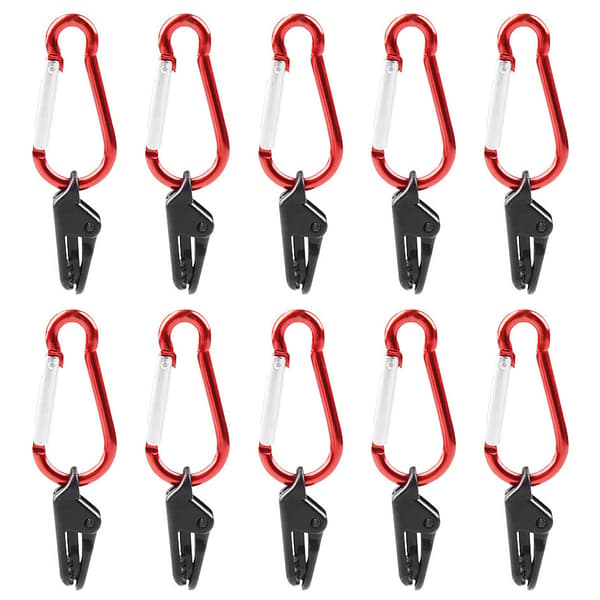 Vindtäta klämmor med rött karbinhakspänne (10-pack)